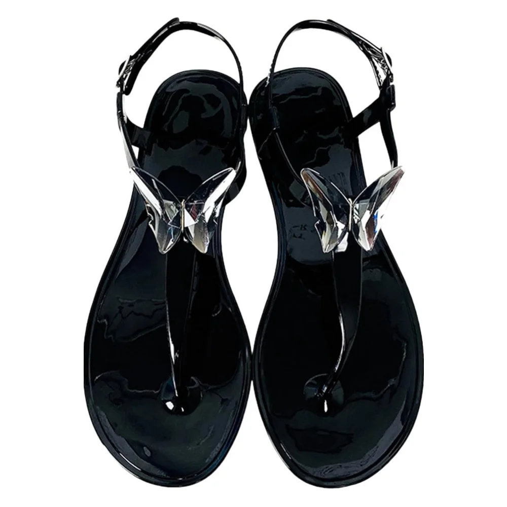 Olivia Miller Crystal Black Butterfly Jelly Thong Flip Flop Sandal 10 M